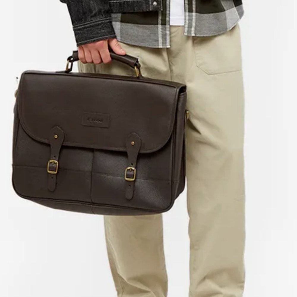 BARBOUR LEATHER Computer BRIEFCASE MSRP $650 DK Brown Great Gift !